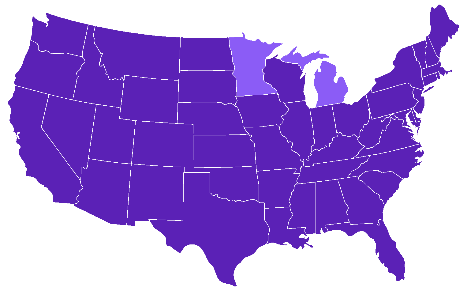 USA Map highlighting the regions we serve - Michigan and Minnesota